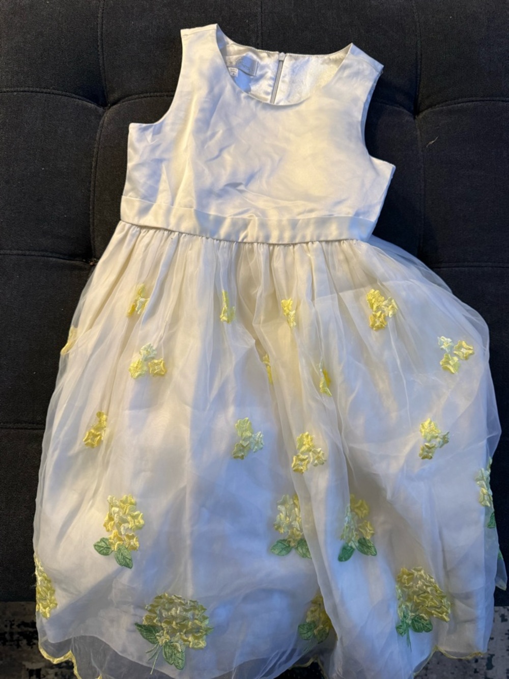 American Princess White Organza Dress with Yellow Floral Appliqué